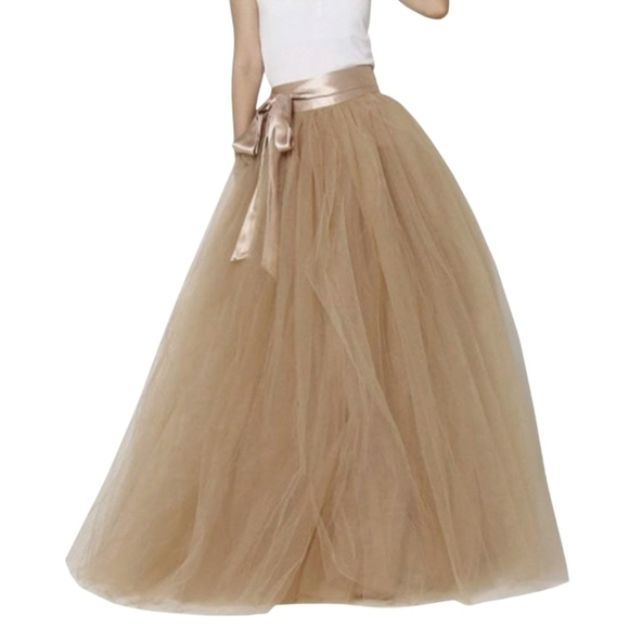 Peach Tulle Maxi Skirt - Picture 1 of 7